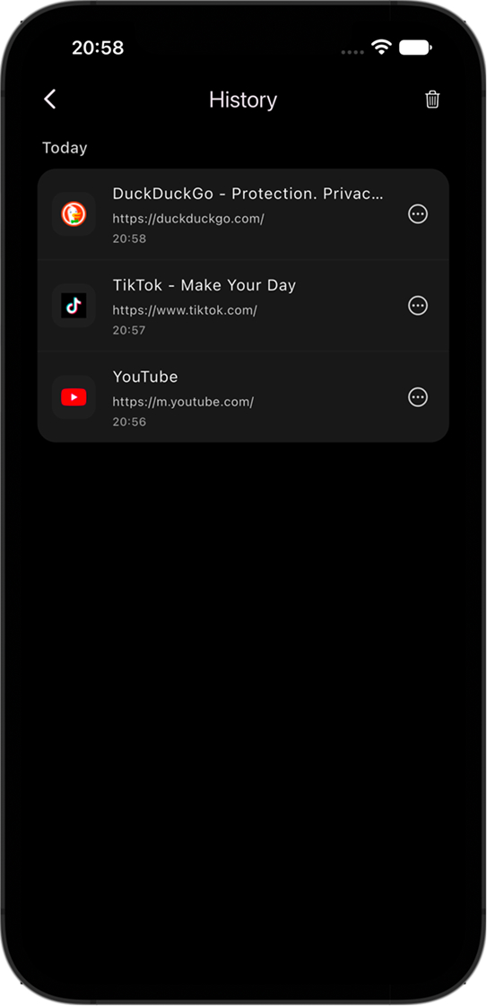 OneTube browsing history organized by date